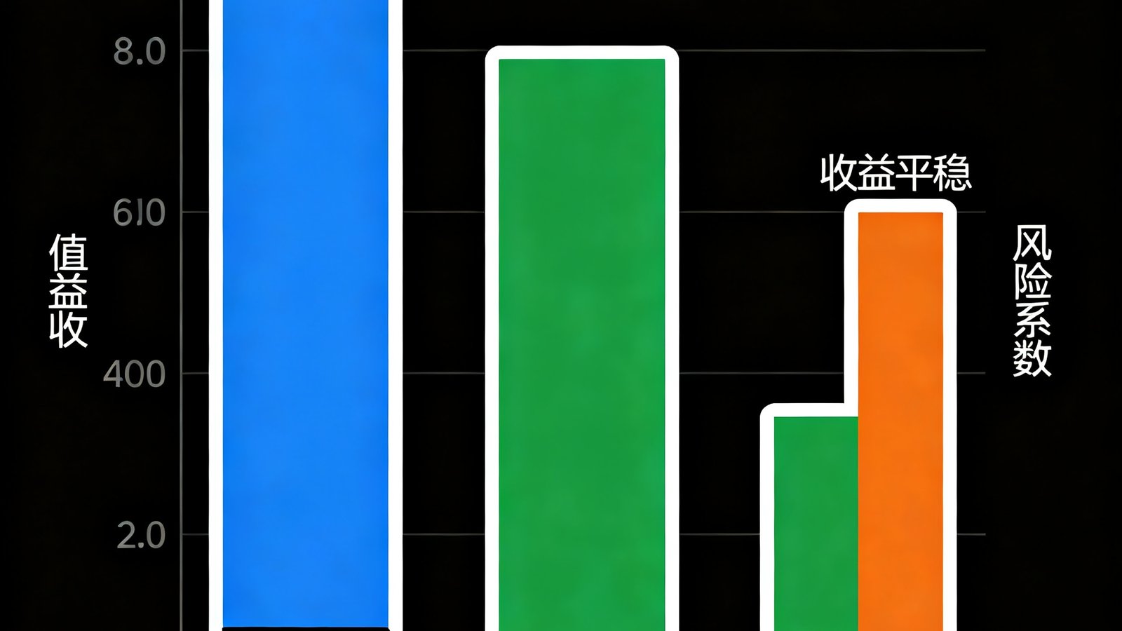 三套策略方案柱状图对比，激进方案收益最高但风险系数8.2，保守方案收益平稳